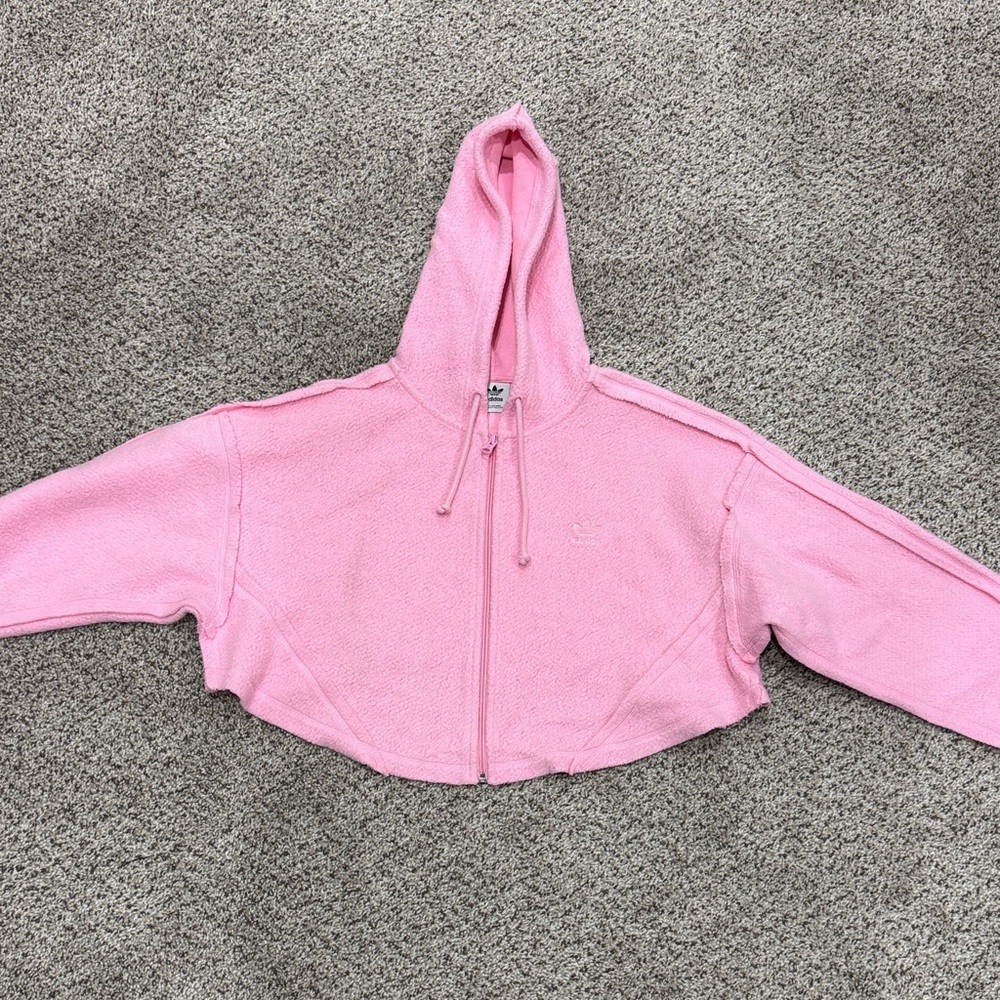 adidas womens Light Pink Zip-Up Hooded Fleece Jacket